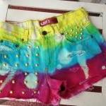 High Waisted Studded Destroyed Tie Dye Levi Cut..