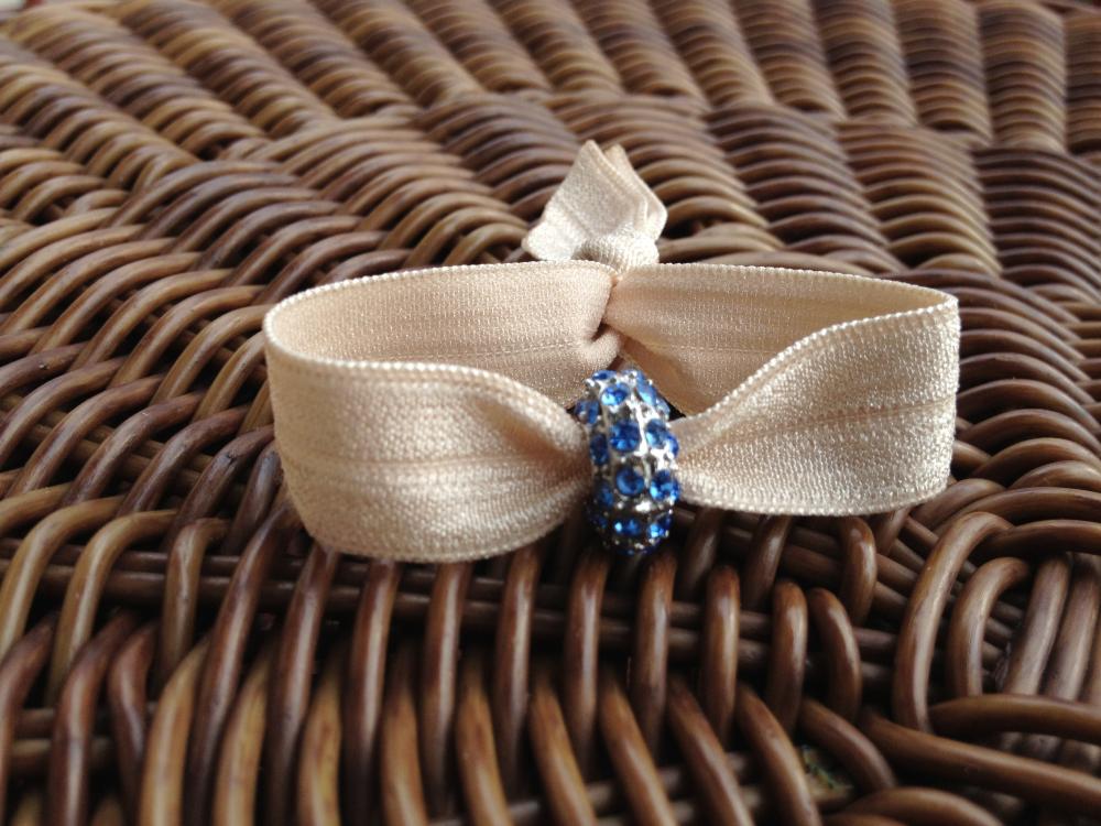 Elastic Hair Tie (and Bracelet) W/ Blue Rhinestone Rondelle European Bead (fits Pandora)