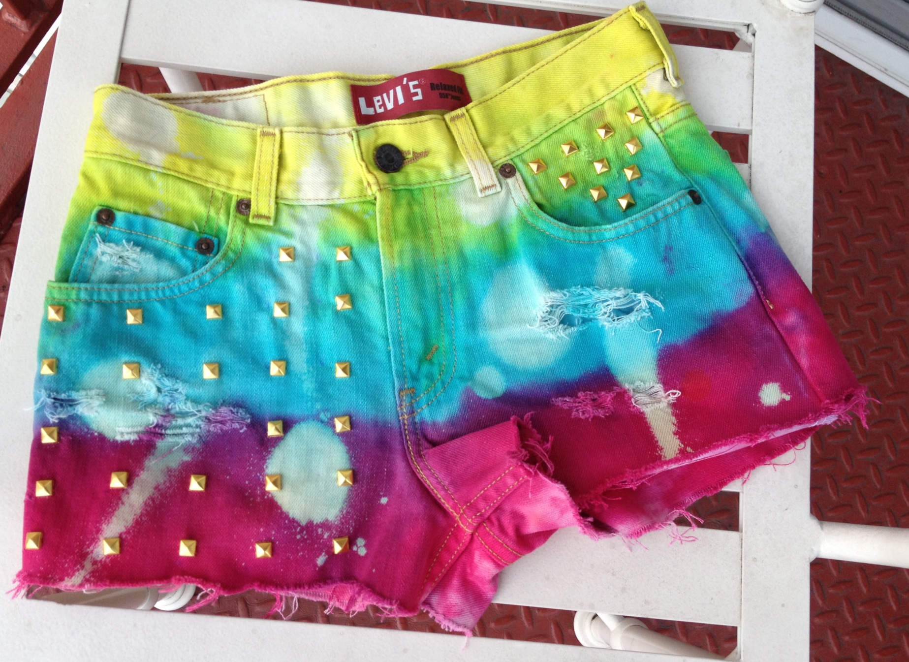 High Waisted Studded Destroyed Tie Dye Levi Cut Off Shorts on Luulla